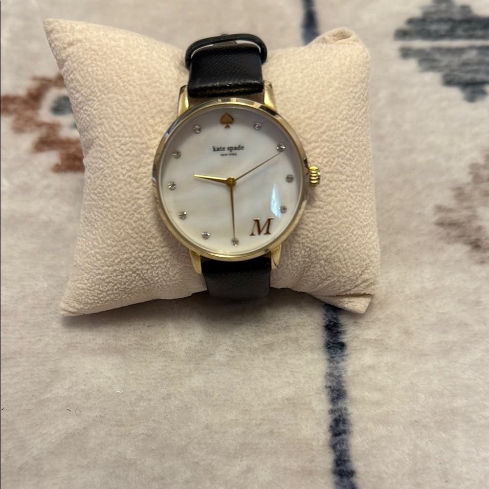 Kate Spade Gold and Black Leather Watch with the letter M